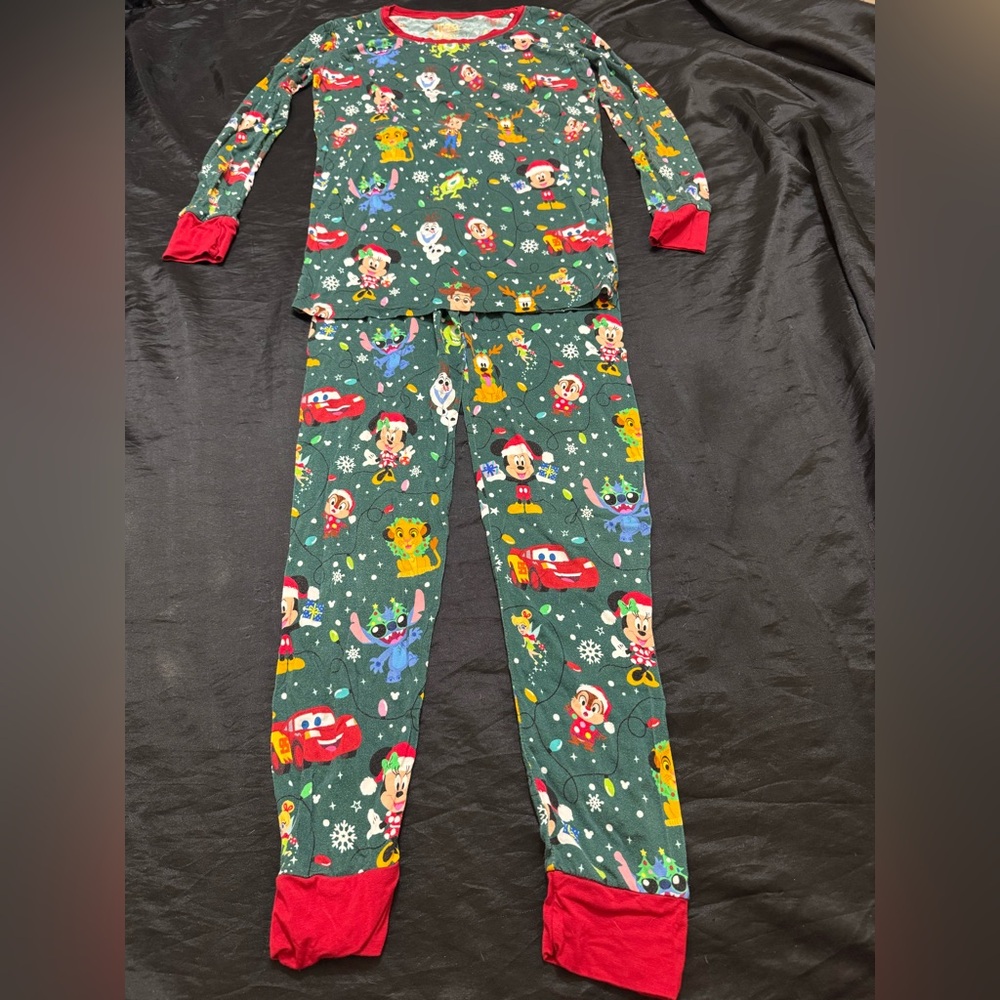 Disney Sleepies Christmas Pajamas Set Size 12/14 Mickey Simba Stitch Cars